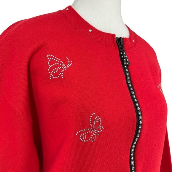Vintage 90’s Cactus Sweatshirt Rhinestone Butterflies Full Zip Red Large - Picture 3 of 11